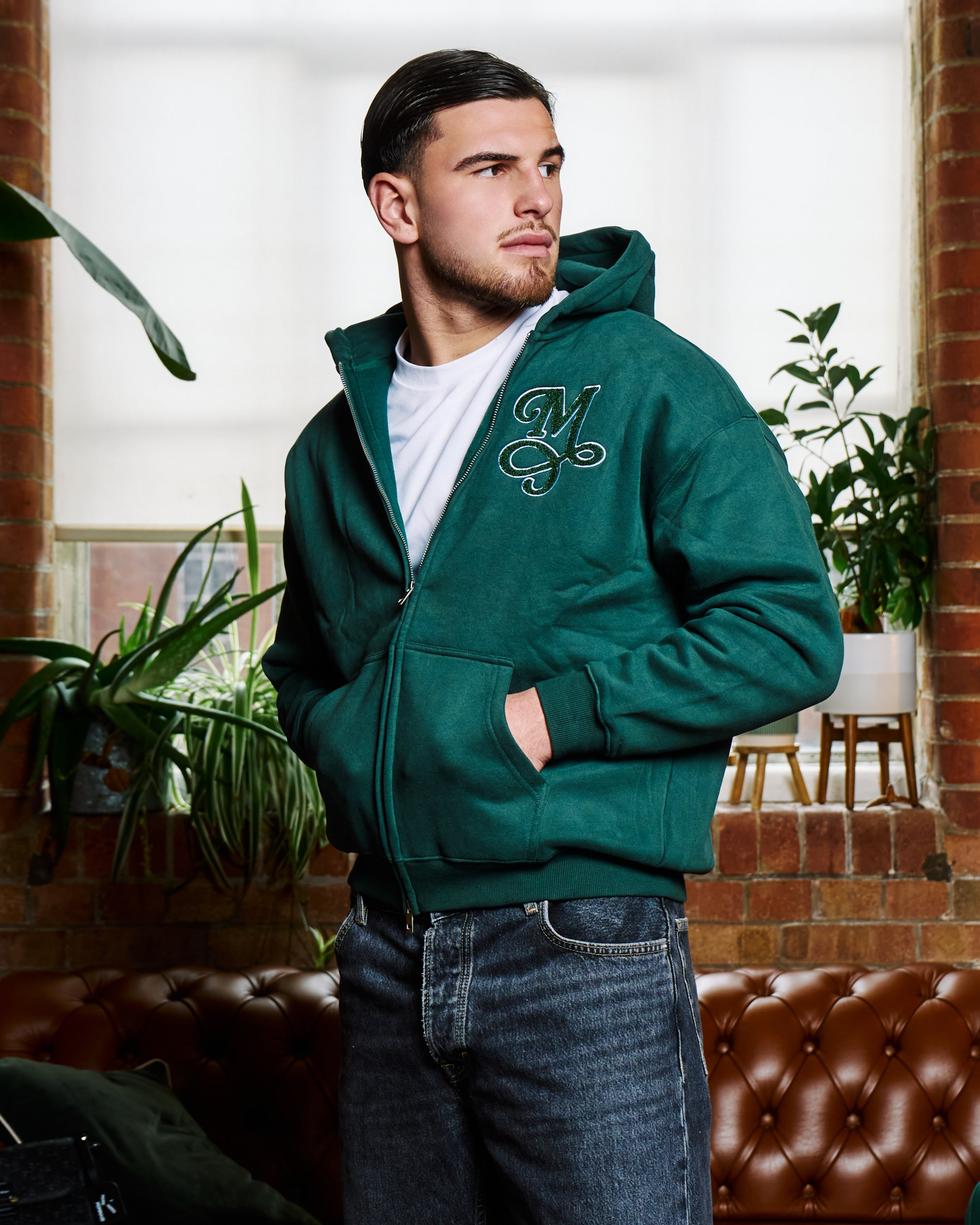 Chenille signature Zip up - Forest Green