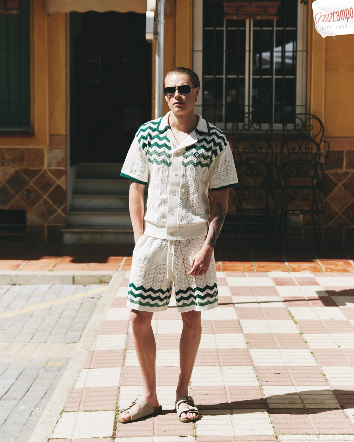 Zig Zag Crochet Knit Shirt - Green