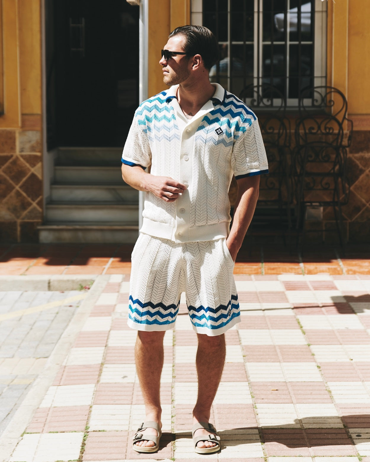 Zig Zag Crochet Knit Shirt - Blue