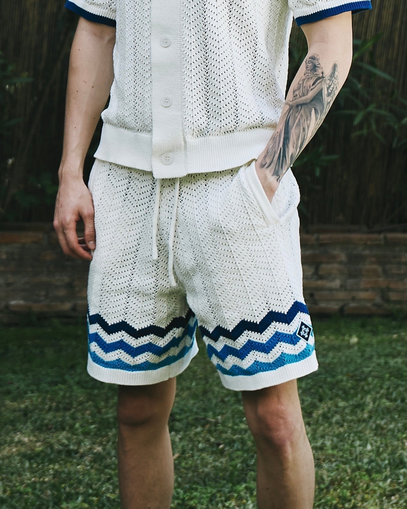 Zig Zag Crochet Knit Shorts - Blue