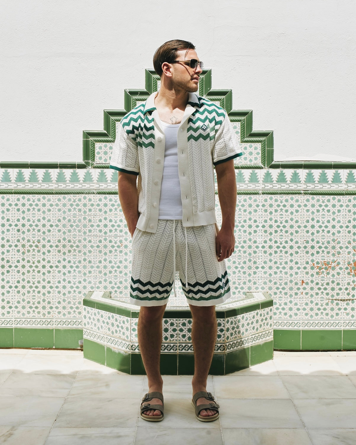 Zig Zag Crochet Knit Shorts - Green